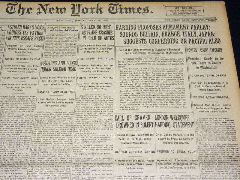 1921 JULY 11 NEW YORK TIMES - HARDING PROPOSES ARNAMENT PARLEY - NT 8700