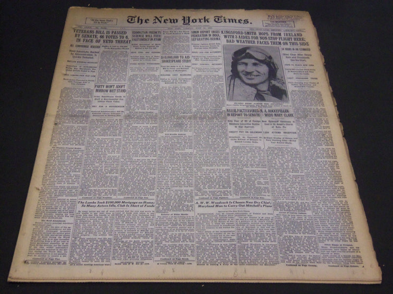 1930 JUNE 24 NEW YORK TIMES - KINGSFORD-SMITH HOPS FROM IRELAND - NT 4938