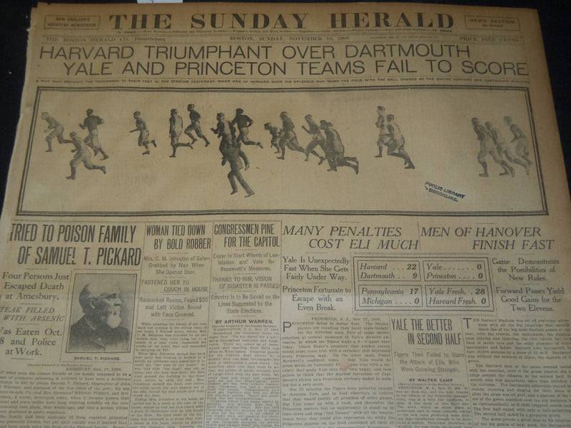 1906 NOVEMBER 18 THE BOSTON HERALD - HARVARD TRIUMPHANT OVER DARTMOUTH - BH 133