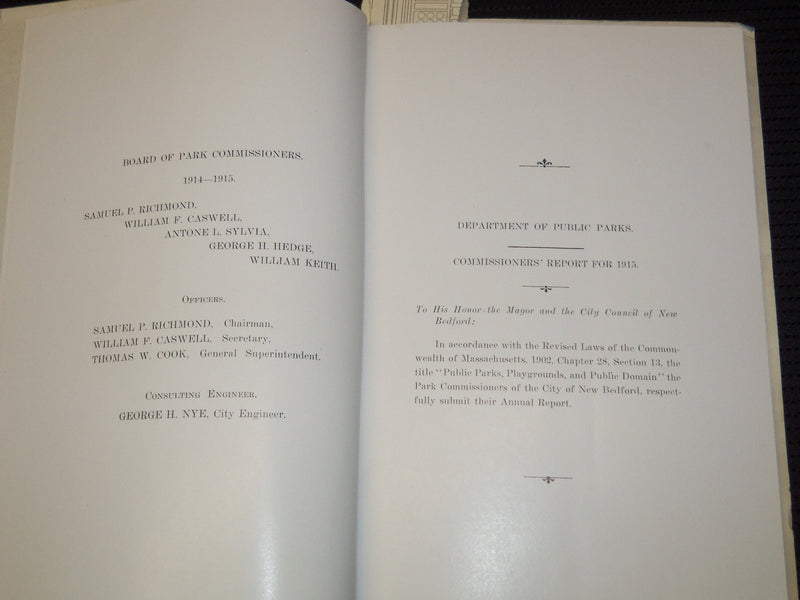 1916 DEPARTMENT OF PARKS 22ND REPORT - NEW BEDFORD MASSACHUSETTS - J 7947