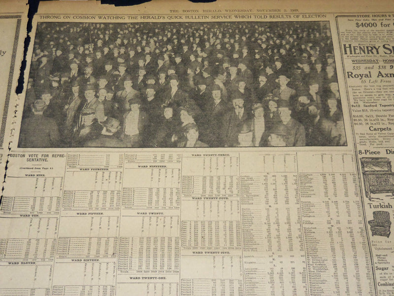 1909 NOVEMBER 3 THE BOSTON HERALD - GOV. DRAPER RE-ELECTED W. J. GAYNOR - BH 393