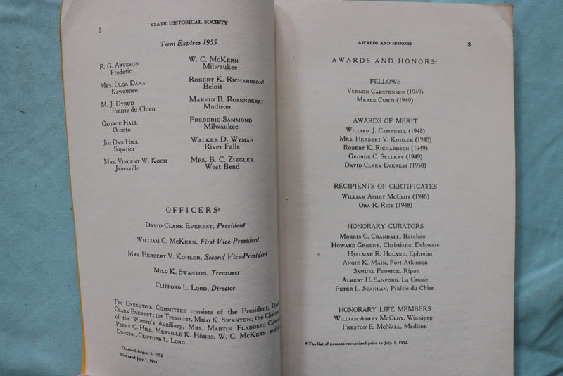 1952 HISTORICAL SOCIETY OF WISCONSIN PROCEEDINGS - SOFTCOVER BOOK - K 3269