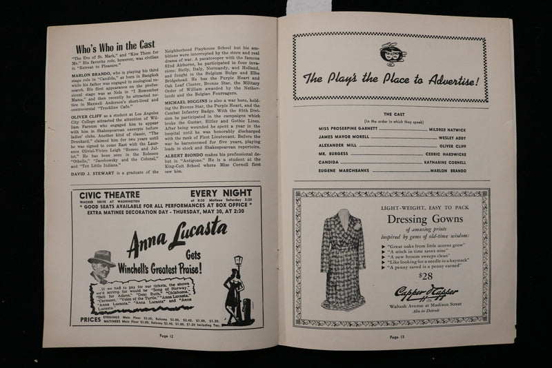 1946 CANDIDA PROGRAM - MARLON BRANDO-KATHARINE CORNELL-CEDRIC HARDWICKE - K 3036