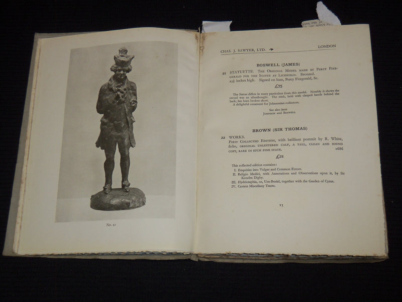 1930 CHAS J. SAWYE RRARE AND CHOICE BOOKS & MANUSCRIPTS CATALOGUE - J 7490