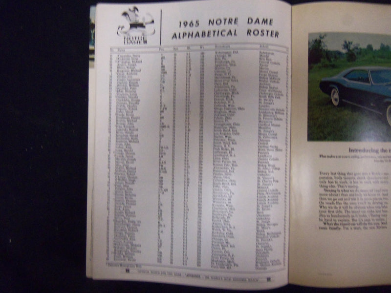 1965 NOVEMBER 13 NORTH CAROLINA VS. NOTRE DAME FOOTBALL PROGRAM - J 2141