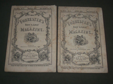 1856 MARCH & APRIL FORRESTER'S BOYS & GIRLS' MAGAZINE LOT OF 2 ISSUES - J 2712