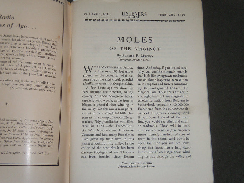 1939 FEBRUARY LISTENERS DIGEST MAGAZINE - TOSCANINI - VOLUME 1 NO. 1 - J 2428
