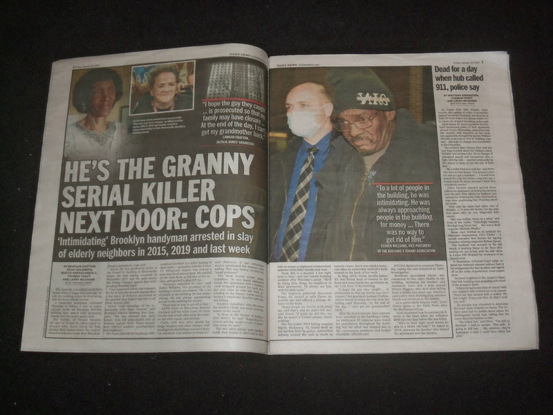 2021 JANUARY 22 NEW YORK DAILY NEWS NEWSPAPER - BUST IN GRANNY MURDERS