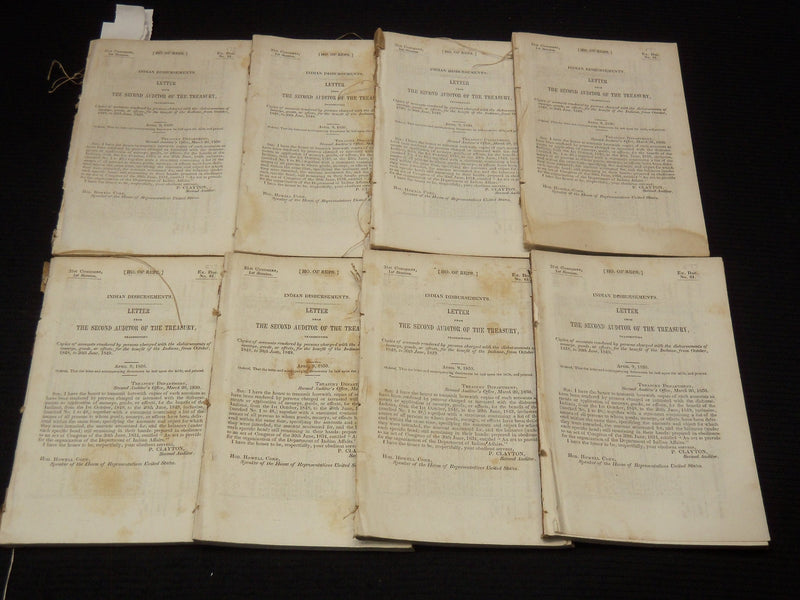 1850 APRIL 9 INDIAN DISBURSEMENTS BULLETINS - TREASURY AUDITOR LOT OF 8 - K 2030