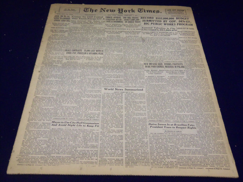 1946 FEBRUARY 1 NEW YORK TIMES - PLANE LOST ON A WYOMING PEAK - NT 2634