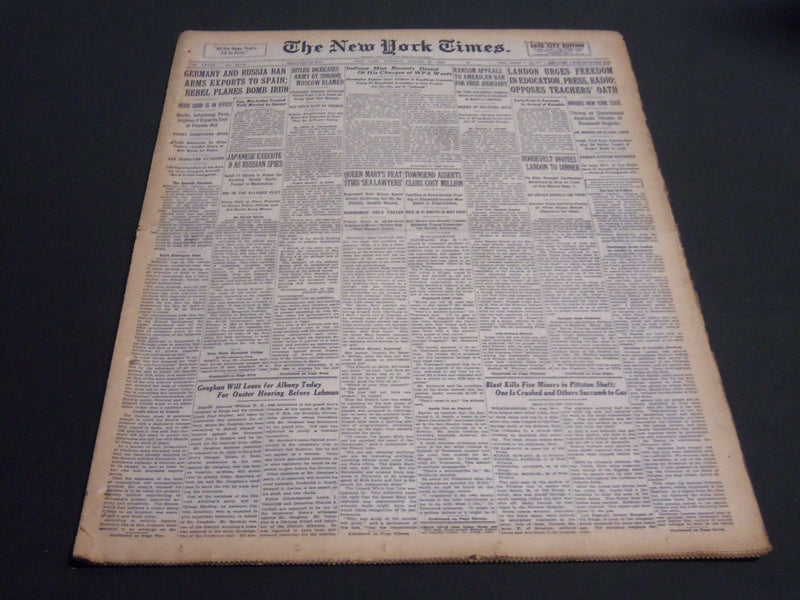 1936 AUGUST 25 NEW YORK TIMES - HITLER INCREASES ARMY BY 200,000 - NT 6876