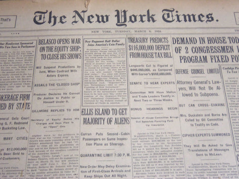 1924 MARCH 4 NEW YORK TIMES - BELASCO OPENS WAR ON THE EQUITY SHOP - NT 6828