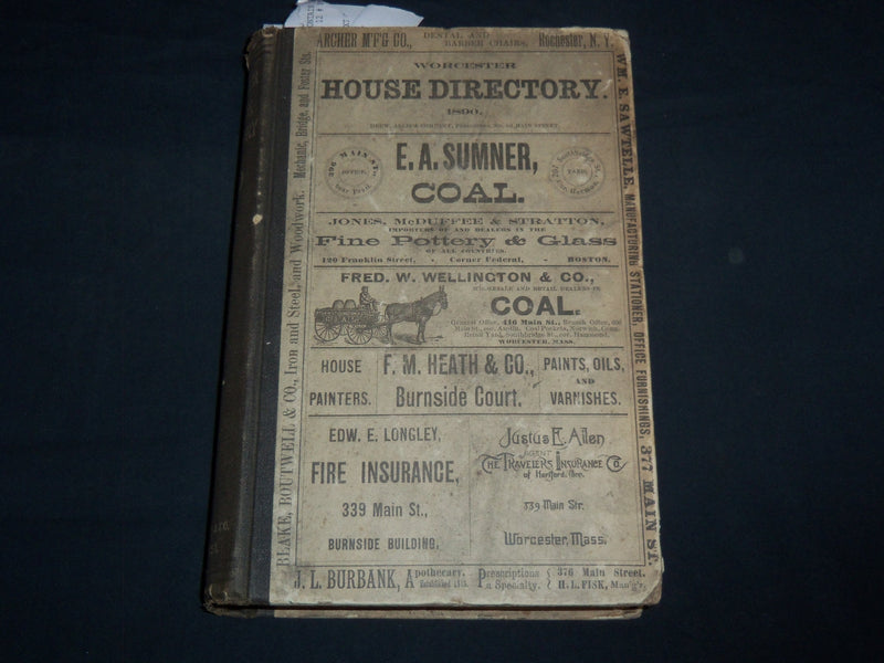 1890 WORCESTER DIRECTORY BY HENRY J. HOWLAND - MAP - KD 81X