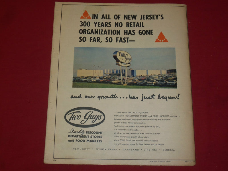 1964 MAY 24 NEWARK SUNDAY NEWS- NEW JERSEY TERCENTENARY SUNDAY MAGAZINE- NP 3804