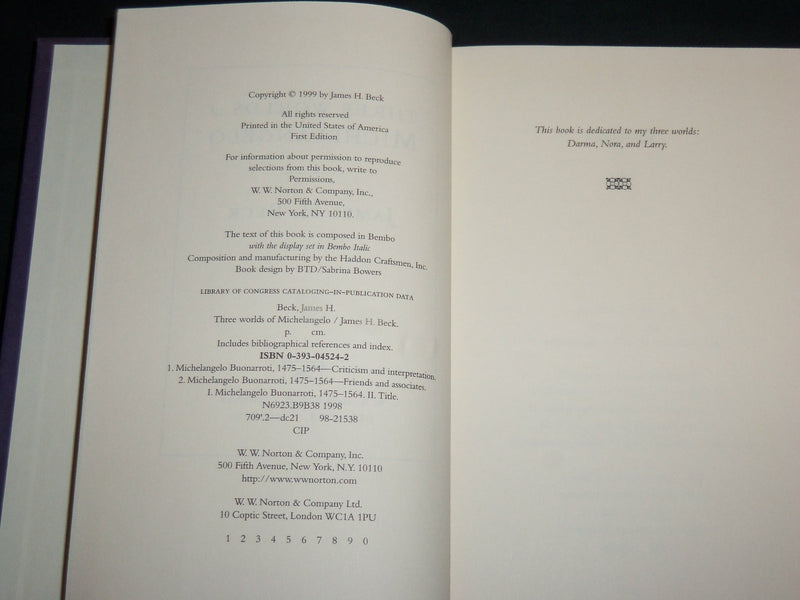 1999 THREE WORLDS OF MICHELANGELO HARDCOVER BOOK BY JAMES BECK - KD 6932