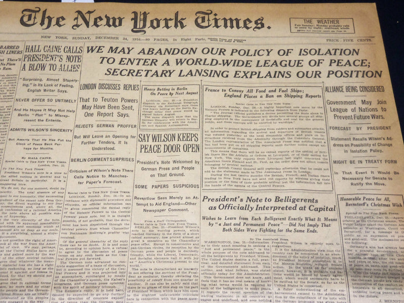 1916 DECEMBER 24 NEW YORK TIMES - WE MAY ABANDON POLICY OF ISOLATION - NT 8647