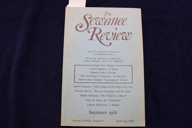 1981 SUMMER THE SEWANEE REVIEW SOFTCOVER BOOK-LOUIS D. RUBIN ESSAY SIGNED- K 738
