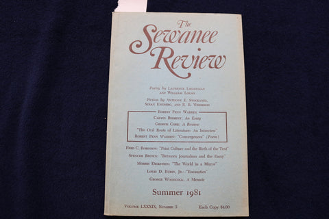 1981 SUMMER THE SEWANEE REVIEW SOFTCOVER BOOK-LOUIS D. RUBIN ESSAY SIGNED- K 738