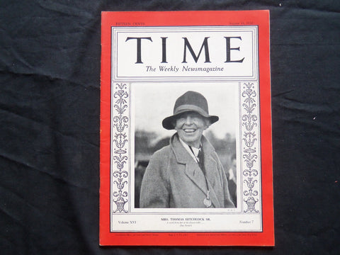 1930 AUGUST 18 TIME MAGAZINE - MRS. THOMAS HITCHOCK SR. - T 240