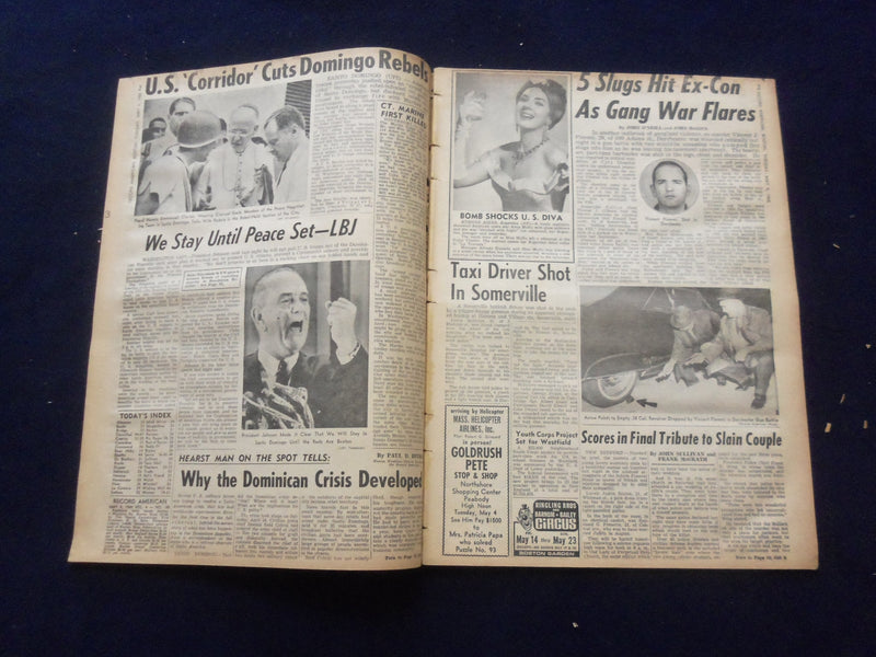 1965 MAY 4 BOSTON RECORD AMERICAN NEWSPAPER-GANGSTER SHOT 5 TIMES N DUEL-NP 6281