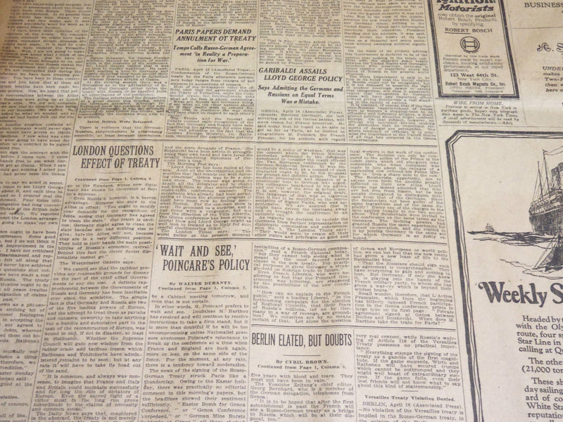 1922 APRIL 19 NEW YORK TIMES - ALLIES CONDEMN GERMANY BAR HER GENOA - NT 8584