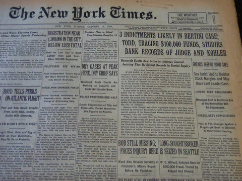 1930 OCTOBER 12 NEW YORK TIMES - 3 INDICTMENTS LIKELY IN BERTINI CASE - NT 5745