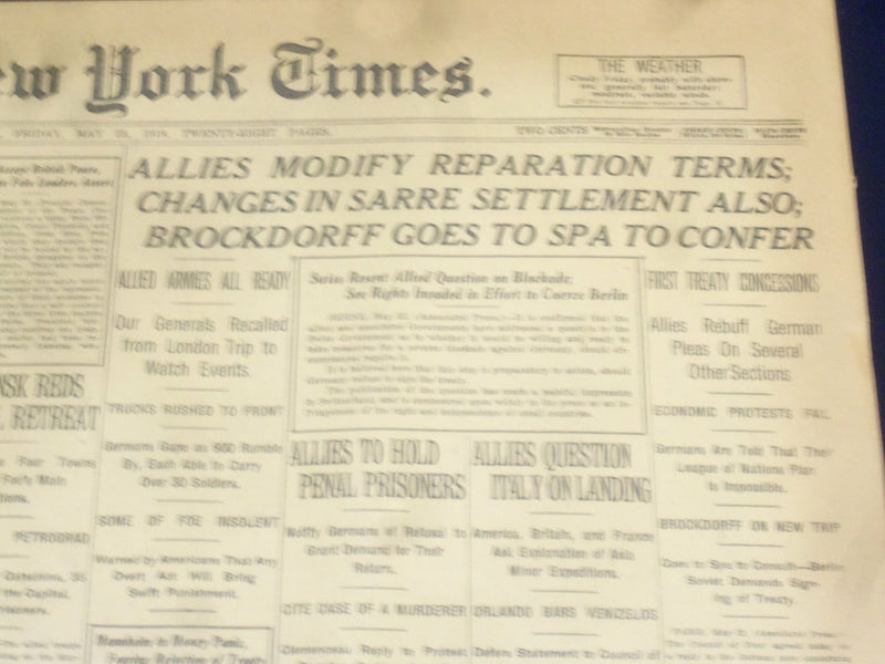 1919 MAY 23 NEW YORK TIMES - ALLIES MODIFY REPARATION TERMS - NT 9260