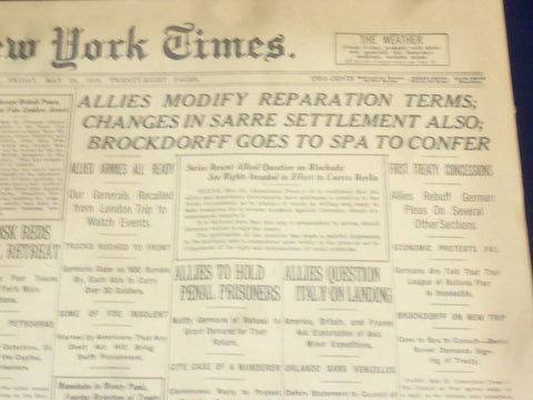1919 MAY 23 NEW YORK TIMES - ALLIES MODIFY REPARATION TERMS - NT 9260