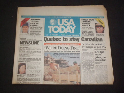 1995 OCTOBER 31 USA TODAY NEWSPAPER - QUEBEC TO STAY CANADIAN - NP 7805