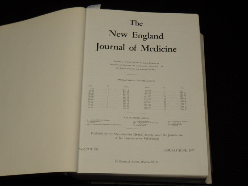 1977 JANUARY-JUNE THE NEW ENGLAND JOURNAL OF MEDICINE BOUND VOLUME - KD 6132R