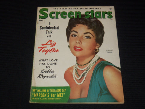 1955 MARCH SCREEN STARS MAGAZINE - ELIZABETH TAYLOR COVER - E 15948