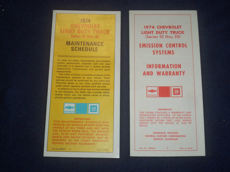 1974 CHEVROLET VAN OWNER'S MANUAL & PAMPHLETS - J 6435