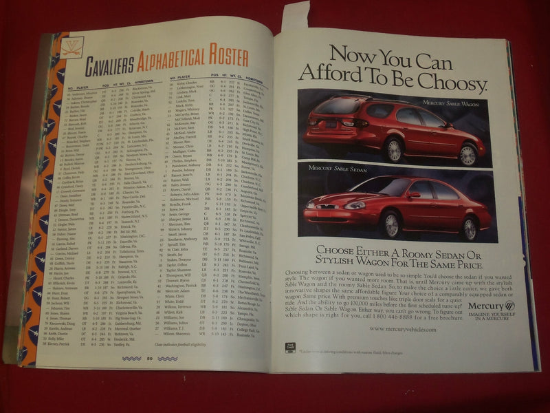 1996 DECEMBER 27 CARQUEST BOWL PROGRAM - MIAMI VS. VIRGINIA - B 6339