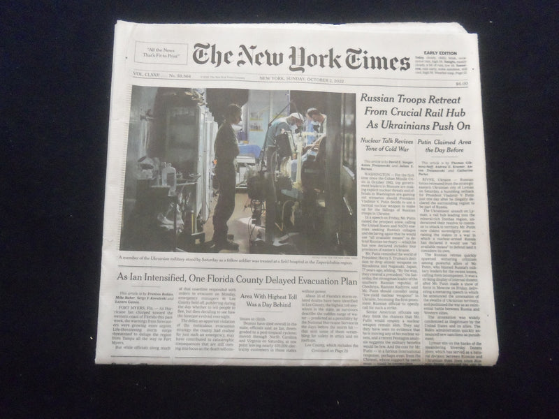 2022 OCT 2 NEW YORK TIMES - RUSSIAN TROOPS RETREAT FROM CRUCIAL RAIL HUB