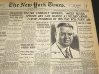1928 AUGUST 12 NEW YORK TIMES - HOOVER FORMALLY NOTIFIED, VOICES ISSUES- NT 5087