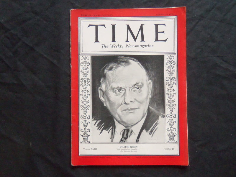 1931 OCTOBER 19 TIME MAGAZINE - WILLIAM GREEN - T 295
