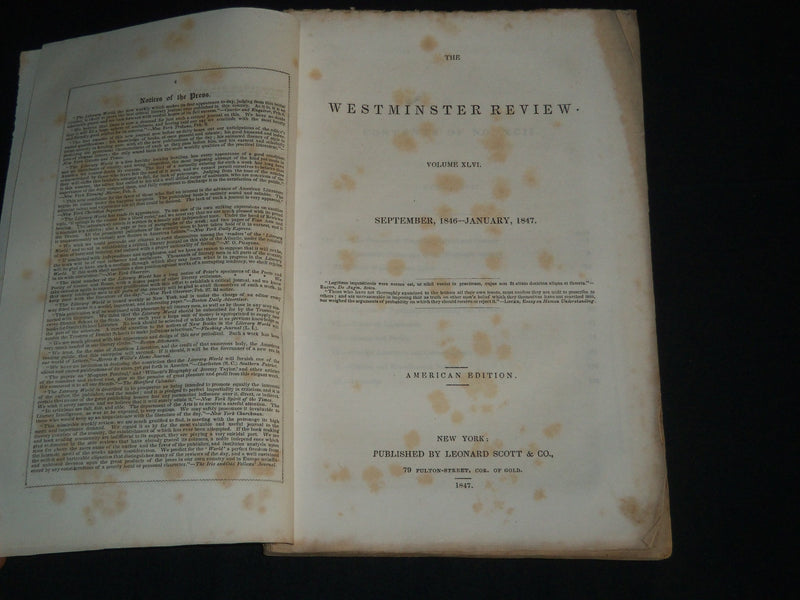 1843-1847 WESTMINSTER REVIEW MAGAZINE LOT OF 3 ISSUES - WR 260