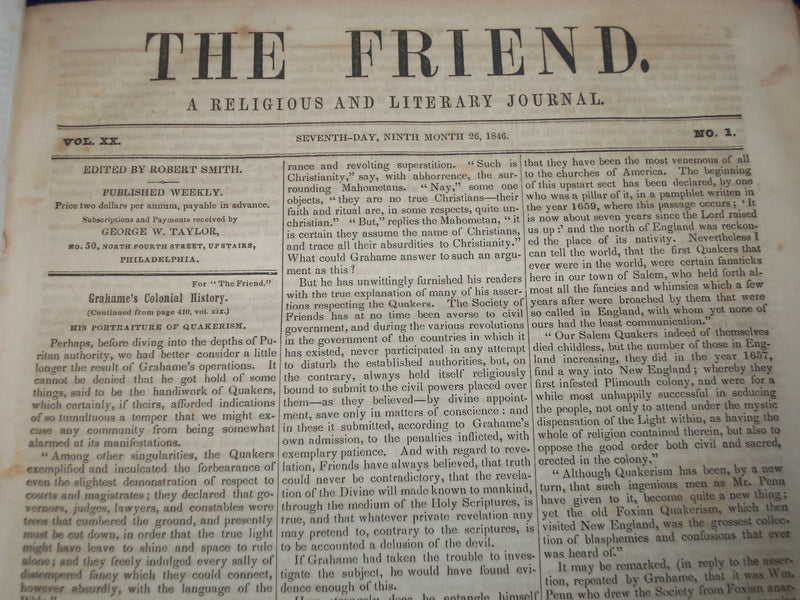 1846-1847 THE FRIEND RELIGIOUS & LITERARY JOURNAL BOUND VOLUME NO. 20 - KD 2682