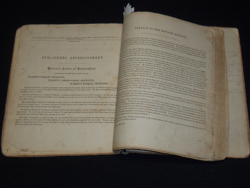 1863 WARREN'S A SYSTEM OF PHYSICAL GEOGRAPHY BOOK - COLOR MAPS - KD 2951E