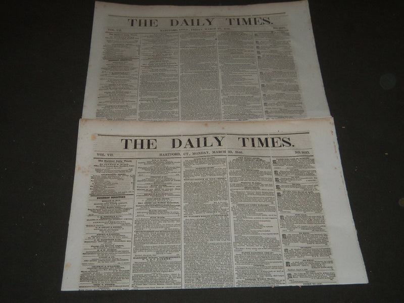 1846 THE DAILY TIMES HARTFORD CONNECTICUT NEWSPAPER LOT OF 2 - NP 2328