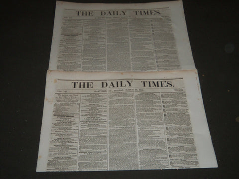 1846 THE DAILY TIMES HARTFORD CONNECTICUT NEWSPAPER LOT OF 2 - NP 2328