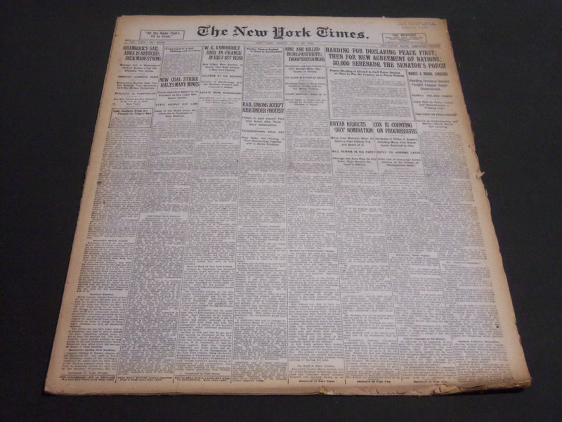 1920 JULY 23 NEW YORK TIMES - W. K. VANDERBILT DIES IN FRANCE - NT 7126