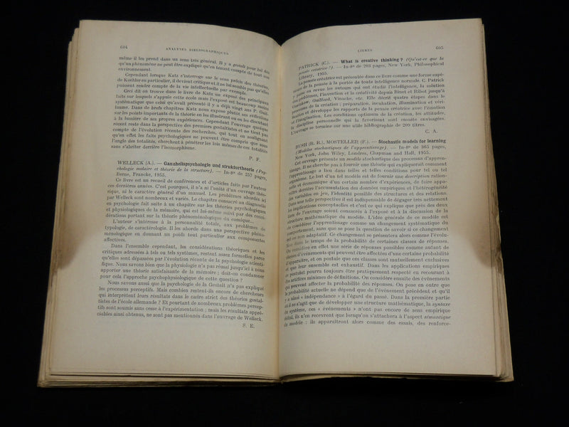 1956 L'ANNEE PSYCHOLOGIQUE FRENCH MAGAZINE ISSUE NO. 2 - J 6573