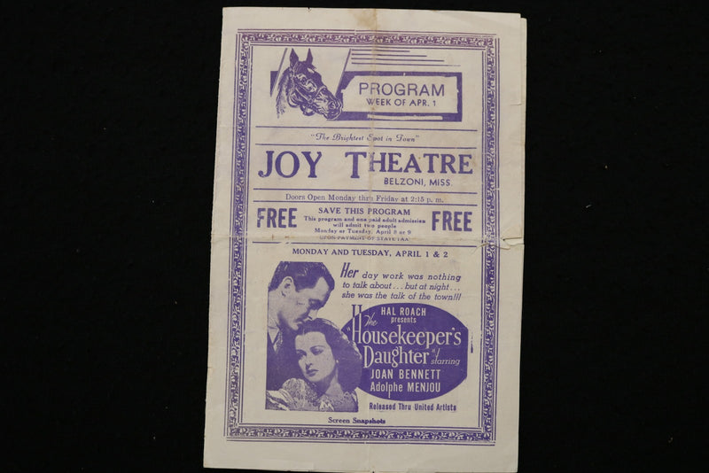 1940'S JOY THEARE PROGRAM - LOT OF 4 - BELZONI, MISSISSIPPI - K 2816