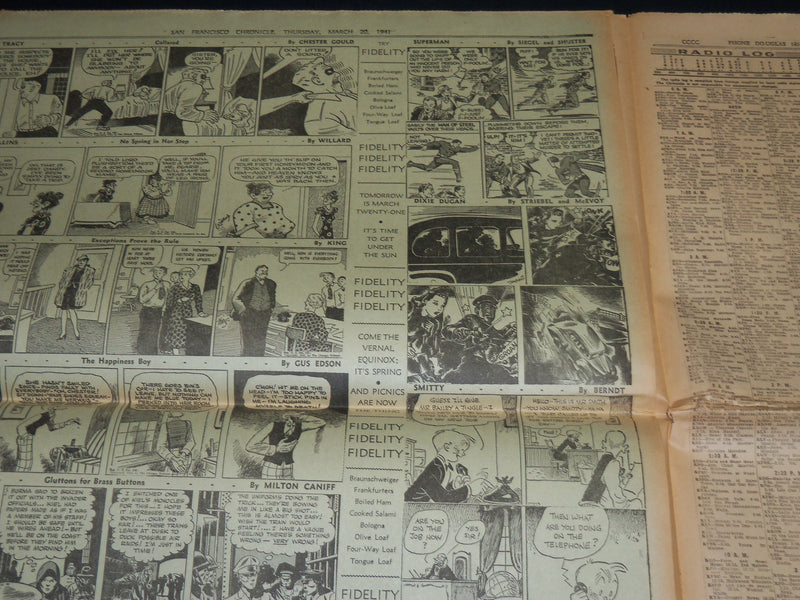 1941 MARCH 20 SAN FRANCISCO CHRONICLE - NAZI BOMBERS - SUPERMAN COMIC - NP 3623