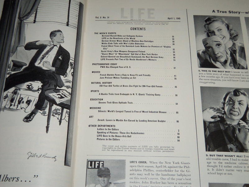 1940 APRIL 1 LIFE MAGAZINE - ROOKIE JOHN RUCKER COVER - L 176