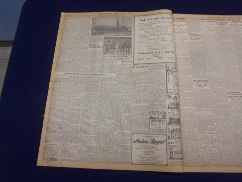 1918 JUNE 4 NEW YORK TIMES - TWO U-BOATS SINK 9 SHIPS OFF COAST - NT 9077