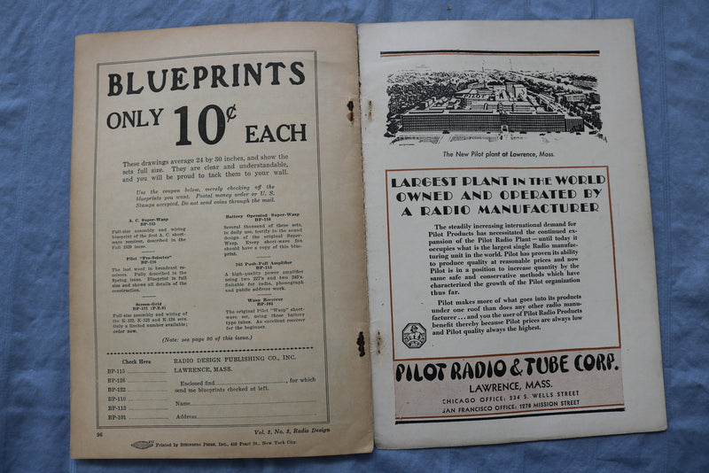 1930 FALL RADIO DESIGN SOFTCOVER HANDBOOK - PILOT MIDGET RECEIVER - K 320