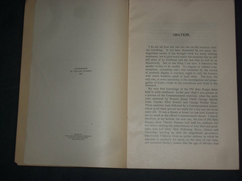 1901 PATRIOTISM ORATION - HARVARD COMMENCEMENT - WILLIAM EVERETT - J 4389
