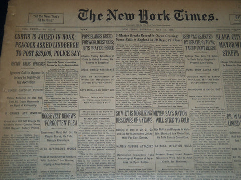 1932 MAY 19 NEW YORK TIMES NEWSPAPER - CURTIS JAILED IN HOAX - NT 7439